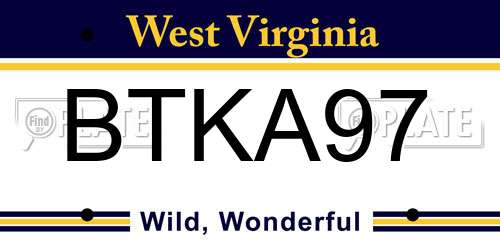 BTKA97 West Virginia License Plate