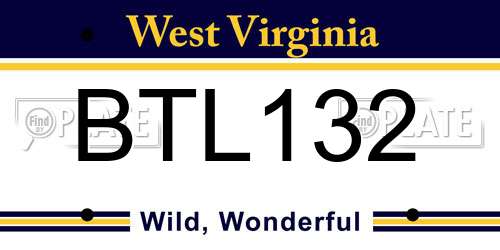 BTL132 West Virginia License Plate