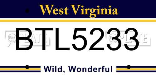 BTL5233 West Virginia License Plate