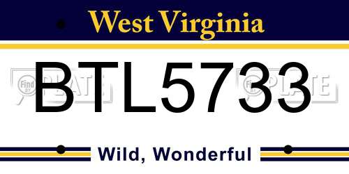 BTL5733 West Virginia License Plate
