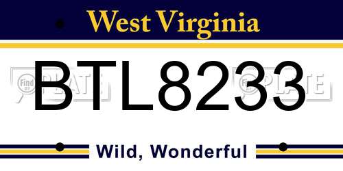 BTL8233 West Virginia License Plate