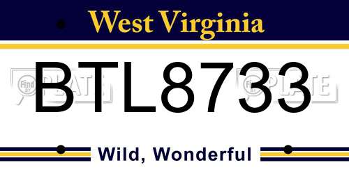 BTL8733 West Virginia License Plate