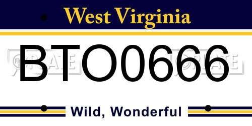 BTO0666 West Virginia License Plate