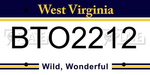 BTO2212 West Virginia License Plate