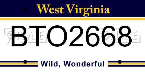 BTO2668 West Virginia License Plate