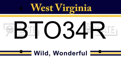 BTO34R West Virginia License Plate