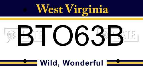 BTO63B West Virginia License Plate