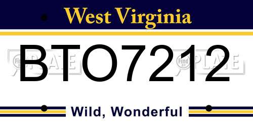 BTO7212 West Virginia License Plate