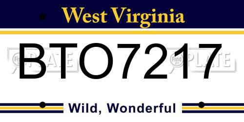 BTO7217 West Virginia License Plate