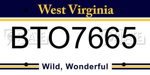 BTO7665 West Virginia License Plate