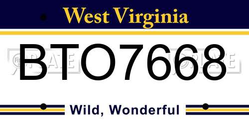 BTO7668 West Virginia License Plate