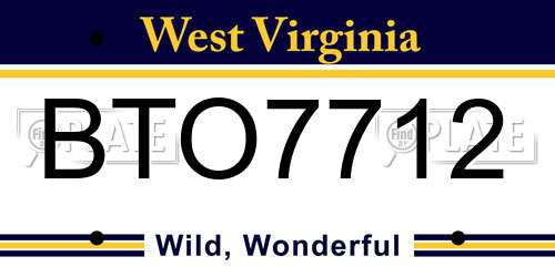 BTO7712 West Virginia License Plate
