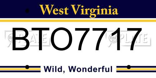 BTO7717 West Virginia License Plate