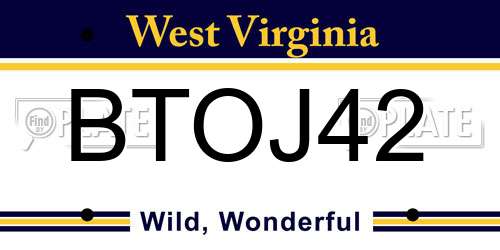 BTOJ42 West Virginia License Plate
