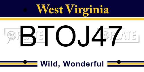 BTOJ47 West Virginia License Plate