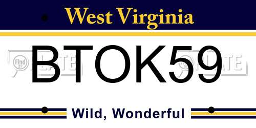 BTOK59 West Virginia License Plate
