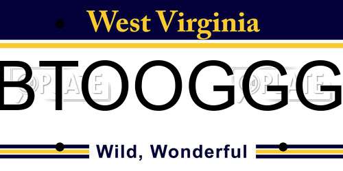 BTOOGGG West Virginia License Plate