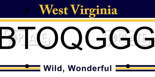 BTOQGGG West Virginia License Plate