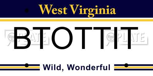 BTOTTIT West Virginia License Plate