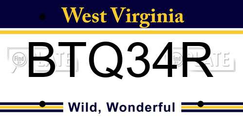 BTQ34R West Virginia License Plate