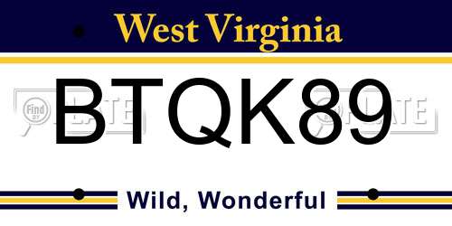 BTQK89 West Virginia License Plate