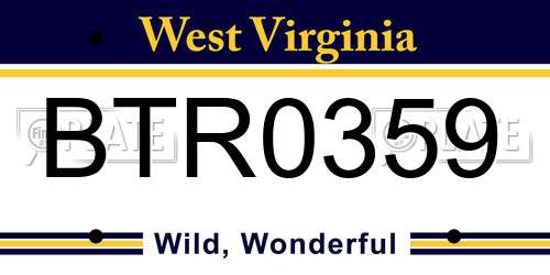 BTR0359 West Virginia License Plate