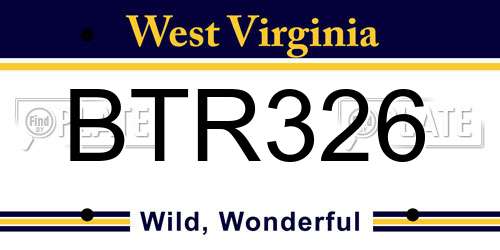 BTR326 West Virginia License Plate
