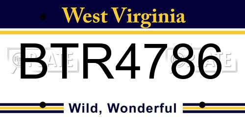 BTR4786 West Virginia License Plate