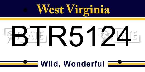 BTR5124 West Virginia License Plate