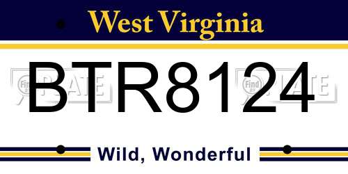 BTR8124 West Virginia License Plate