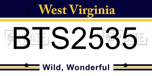 BTS2535 West Virginia License Plate