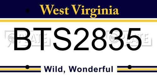 BTS2835 West Virginia License Plate