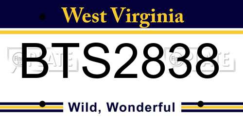 BTS2838 West Virginia License Plate
