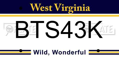 BTS43K West Virginia License Plate