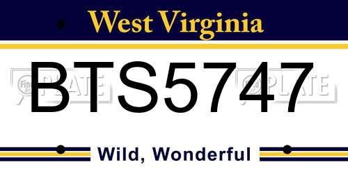 BTS5747 West Virginia License Plate