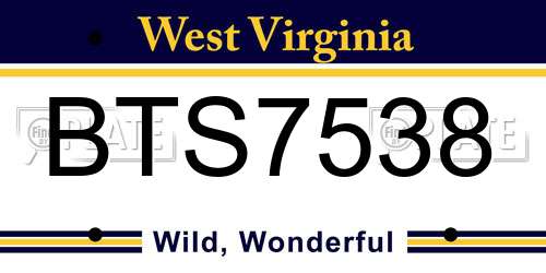 BTS7538 West Virginia License Plate