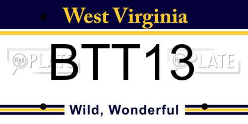 BTT13 West Virginia License Plate