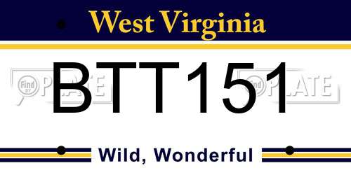 BTT151 West Virginia License Plate