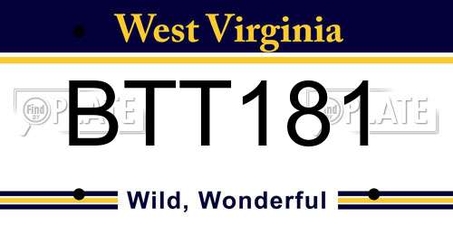 BTT181 West Virginia License Plate