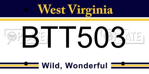 BTT503 West Virginia License Plate