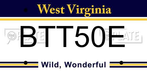 BTT50E West Virginia License Plate