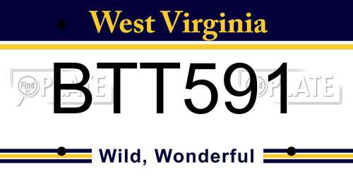 BTT591 West Virginia License Plate