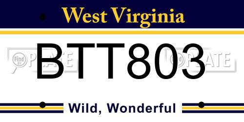 BTT803 West Virginia License Plate