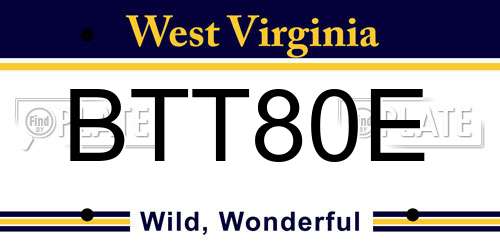 BTT80E West Virginia License Plate