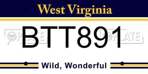 BTT891 West Virginia License Plate