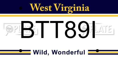 BTT89I West Virginia License Plate