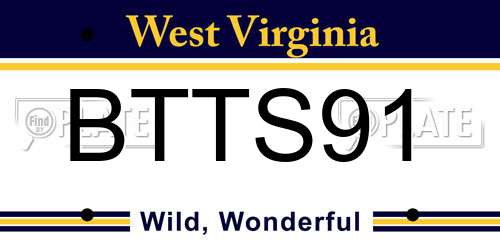 BTTS91 West Virginia License Plate