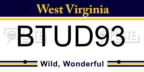 BTUD93 West Virginia License Plate