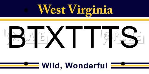 BTXTTTS West Virginia License Plate