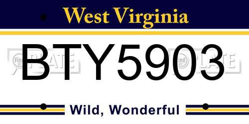 BTY5903 West Virginia License Plate